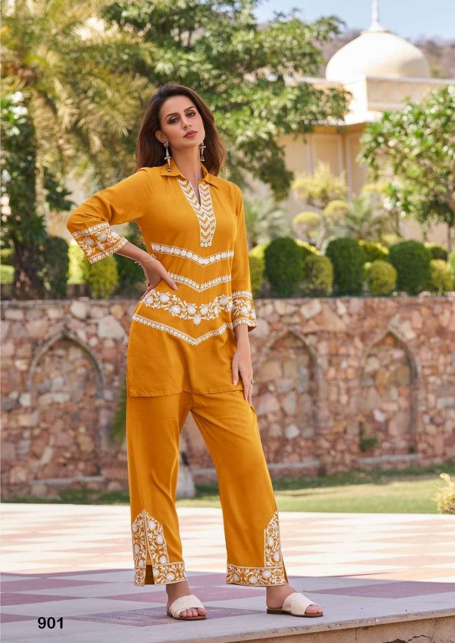 VINTAGE HEAVY RAYON SUPER HIT CO-ORD SET WITH WHITE EMBROIDERY WORK BY S3FOREVER 901
